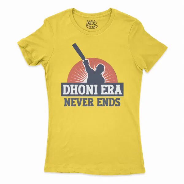 Dhoni Era Never Ends Women's T-Shirt in Solid Vibrant Yellow Color