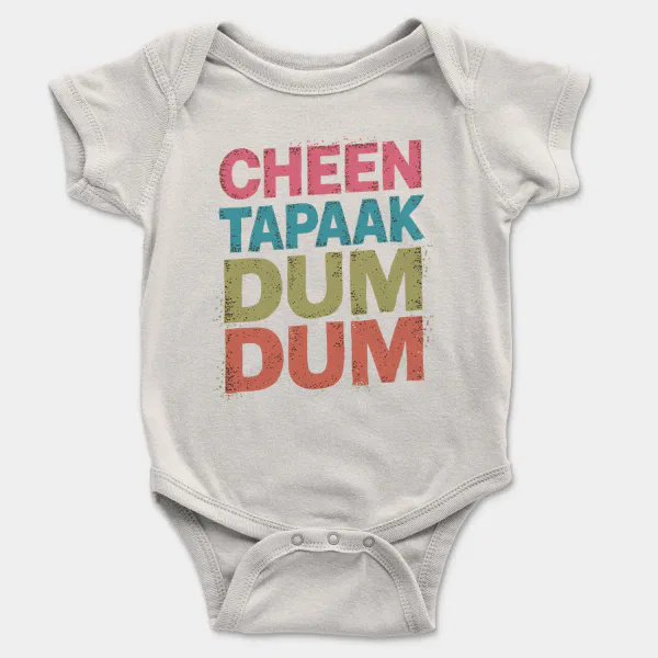 Cheen Tapaak Dum Dum Short Sleeve Baby Onesie in White Color