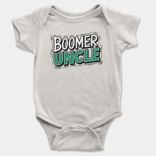 Boomer Uncle Short Sleeve Baby Onesie in White Color
