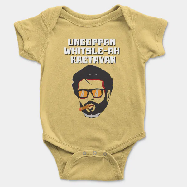 Ungoppan Whistle Ah Kaetavan Short Sleeve Baby Onesie in Butter Color