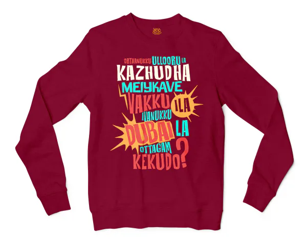 Orthanukku Ullooru La Kazhudha Meiykave Vakku Ila Men/Unisex Long Sleeve T-Shirt in Cardinal Red Color