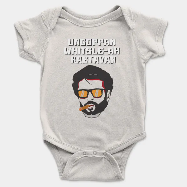 Ungoppan Whistle Ah Kaetavan Short Sleeve Baby Onesie in White Color