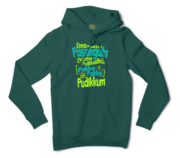Enna Madri Pasangala Paaththa Pudikkaadhu Men/Unisex Hoodie in Alpine Green Color
