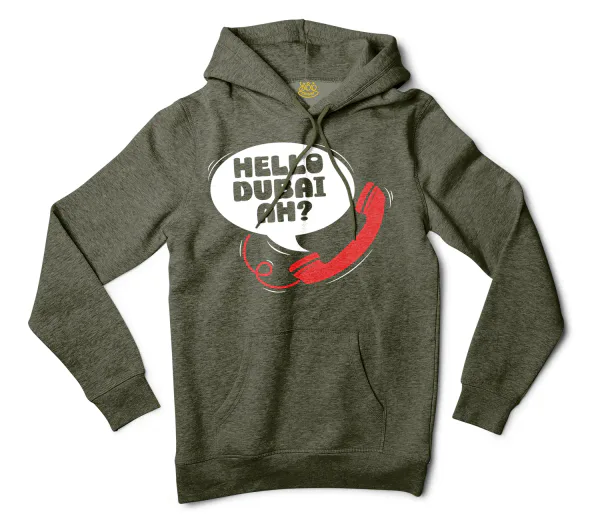Hello Dubai Ah? Men/Unisex Hoodie in Army Heather Color