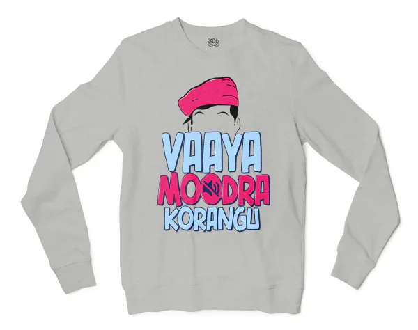 Vaaya Moodra Korangu Men/Unisex Long Sleeve Sweatshirt in Ash Color