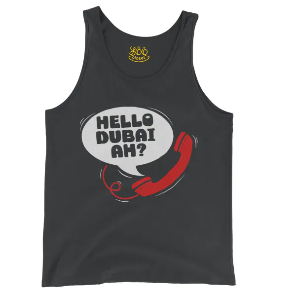 Hello Dubai Ah? Men/Unisex Tank Top in Black Color