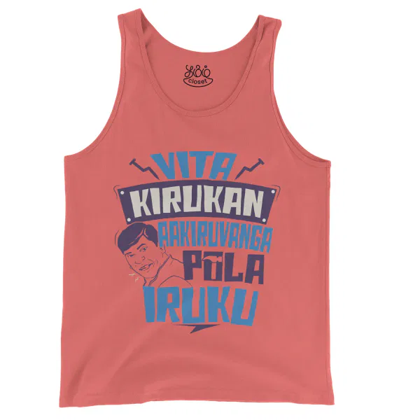 Vita Kirukan Aakiruvanga Pola Iruku Men/Unisex Tank Top in Bright Salmon Color