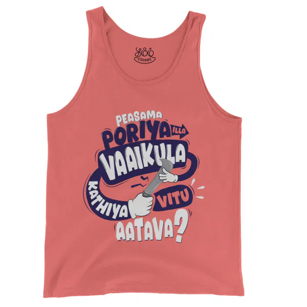 Peasama Poriya Ila Vaaikula Kathiya Vitu Aatava Men/Unisex Tank Top in Bright Salmon Color
