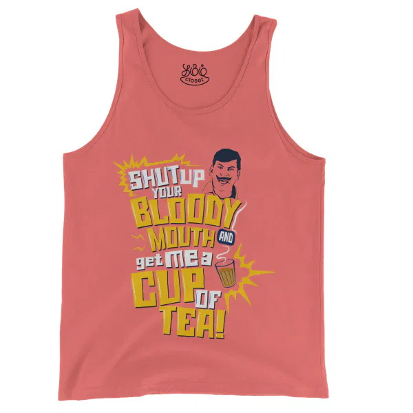 Shut Up Your Bloody Mouth Men/Unisex Tank Top in Bright Salmon Color