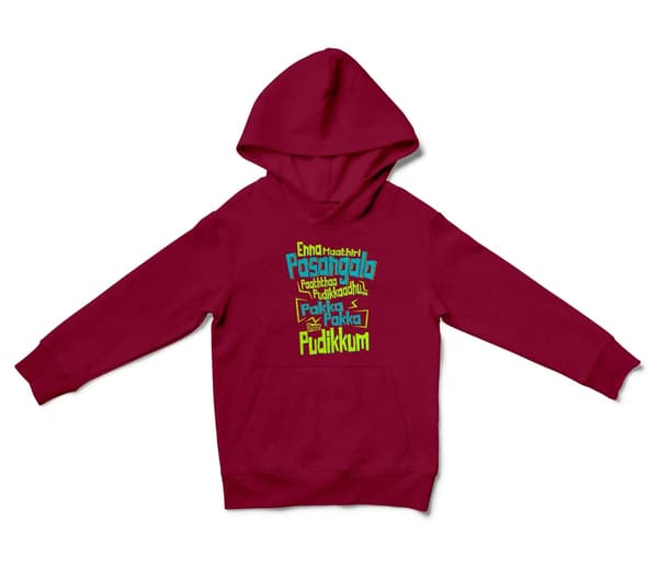 Enna Madri Pasangala Paaththa Pudikkaadhu Unisex Youth Hoodie in Cardinal Red Color