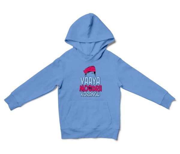 Vaaya Moodra Korangu Unisex Youth Hoodie in Carolina Blue Color