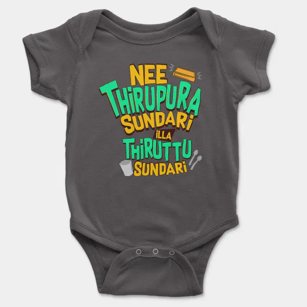 Nee Thirupura Sundari Illa Thiruttu Sundari Short Sleeve Baby Onesie in Charcoal Color