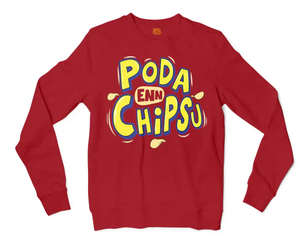 Poda En Chipsu Men/Unisex Long Sleeve Sweatshirt in Cherry Red Color