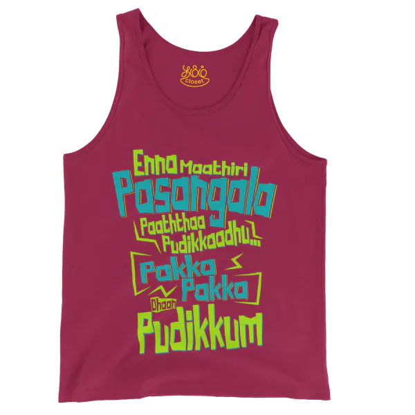 Enna Madri Pasangala Paaththa Pudikkaadhu Men/Unisex Tank Top in Crimson Color