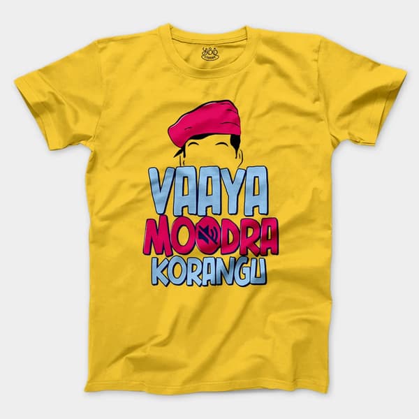 Vaaya Moodra Korangu Men/Unisex T-Shirt in Daisy Color