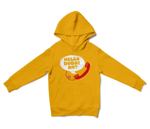 Hello Dubai Ah? Unisex Youth Hoodie in Gold Color