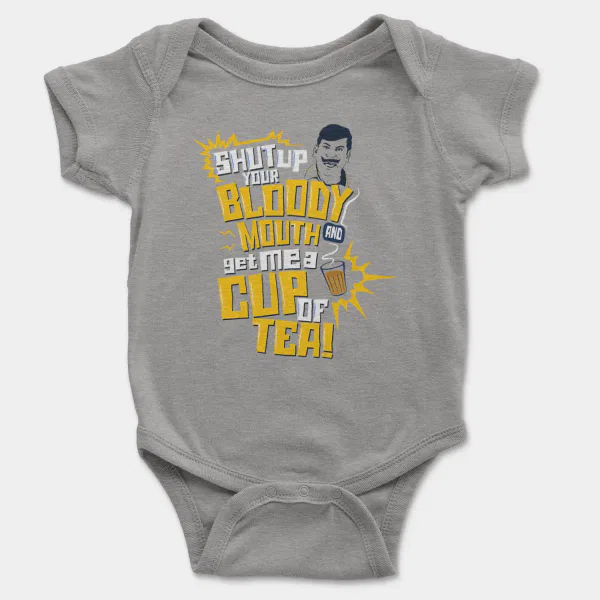 Shut Up Your Bloody Mouth Short Sleeve Baby Onesie in Heather Color