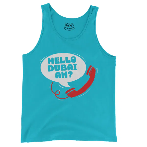 Hello Dubai Ah? Men/Unisex Tank Top in Lagoon Color