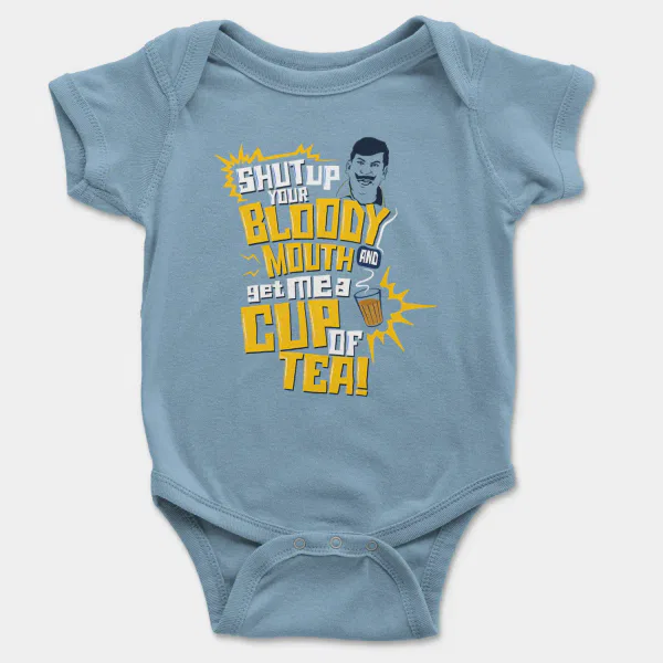 Shut Up Your Bloody Mouth Short Sleeve Baby Onesie in Light Blue Color