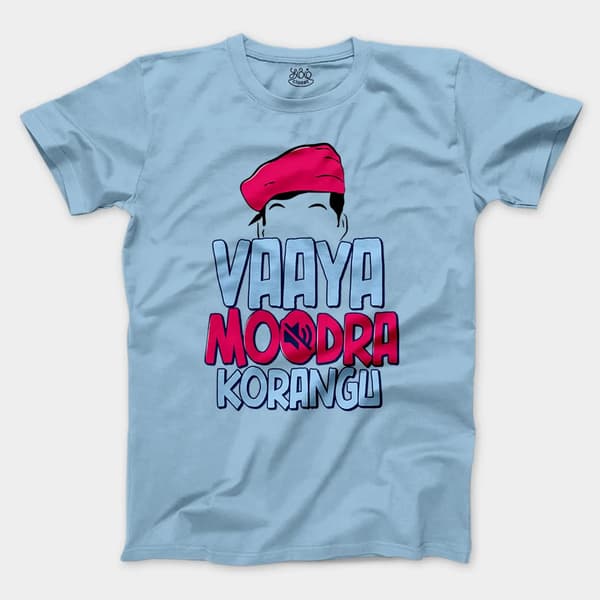 Vaaya Moodra Korangu Men/Unisex T-Shirt in Light Blue Color