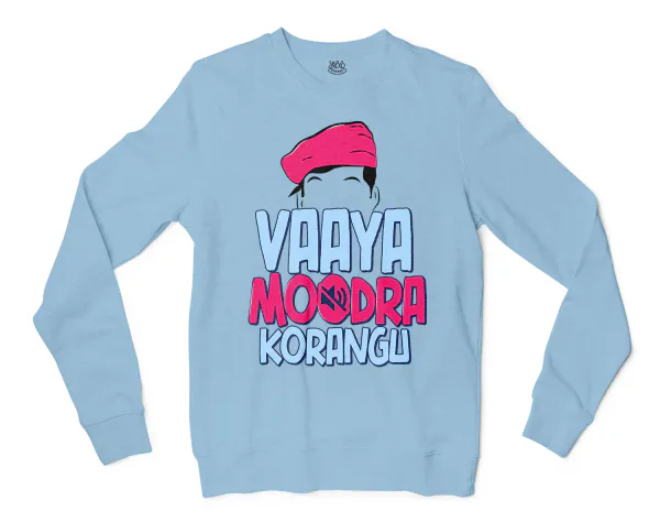 Vaaya Moodra Korangu Men/Unisex Long Sleeve Sweatshirt in Light Blue Color