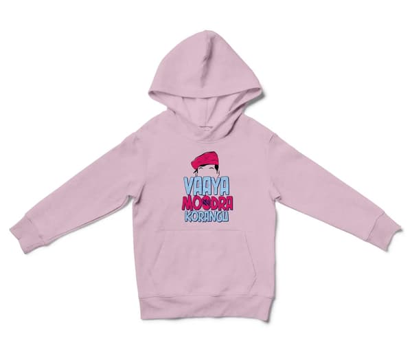 Vaaya Moodra Korangu Unisex Youth Hoodie in Light Pink Color
