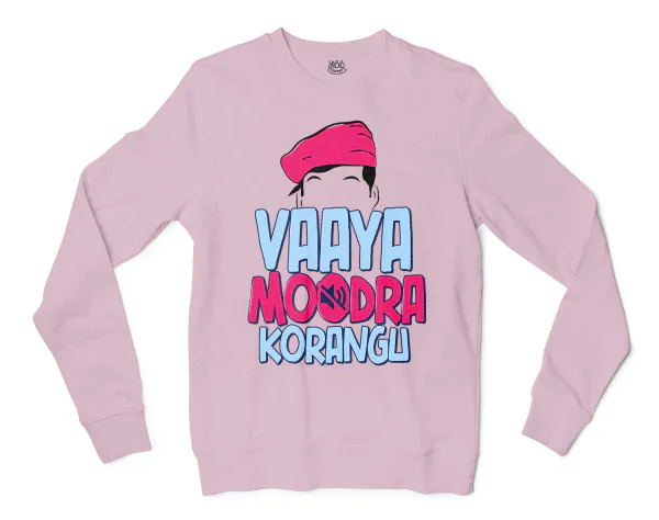 Vaaya Moodra Korangu Men/Unisex Long Sleeve Sweatshirt in Light Pink Color