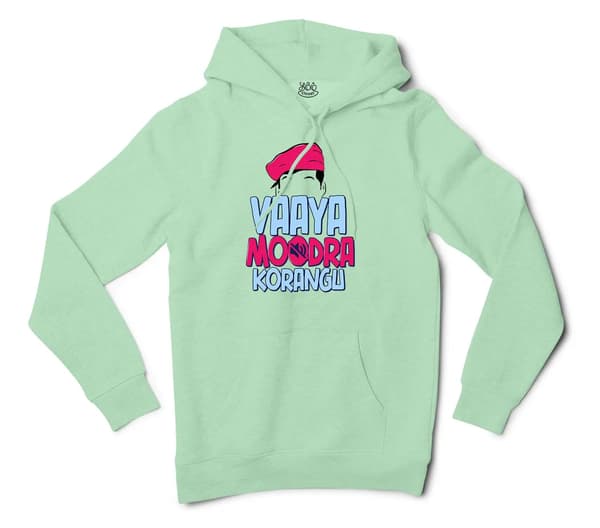 Vaaya Moodra Korangu Men/Unisex Hoodie in Mint Color
