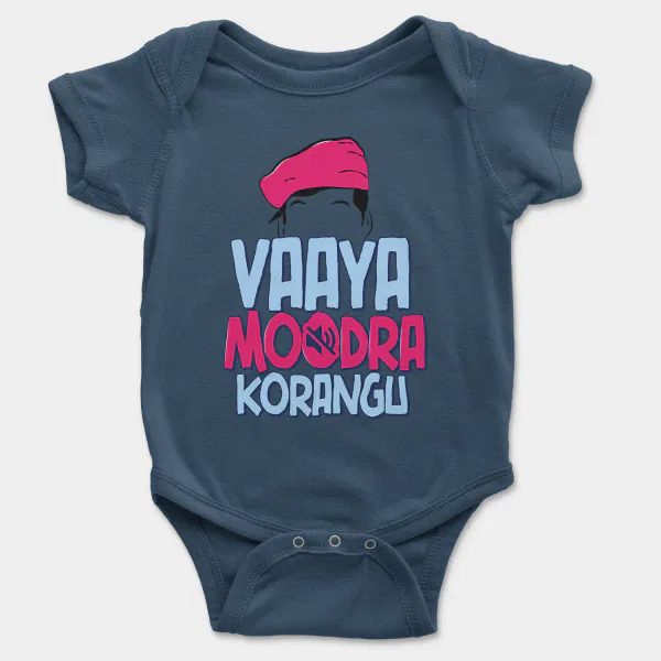 Vaaya Moodra Korangu Short Sleeve Baby Onesie in Navy Color