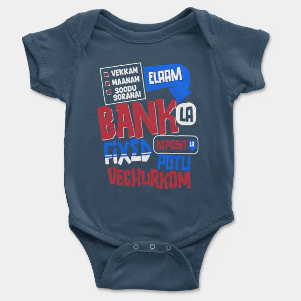 Vekkam Maanam Soodu Soranai Laam Bank La Fixed Deposit La Potu Vechurkom Short Sleeve Baby Onesie in Navy Color