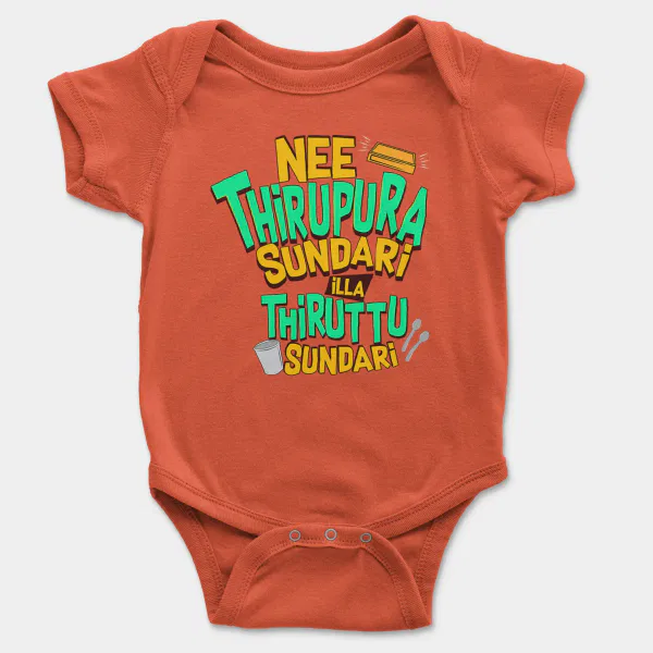 Nee Thirupura Sundari Illa Thiruttu Sundari Short Sleeve Baby Onesie in Orange Color