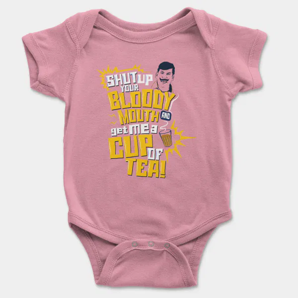 Shut Up Your Bloody Mouth Short Sleeve Baby Onesie in Pink Color