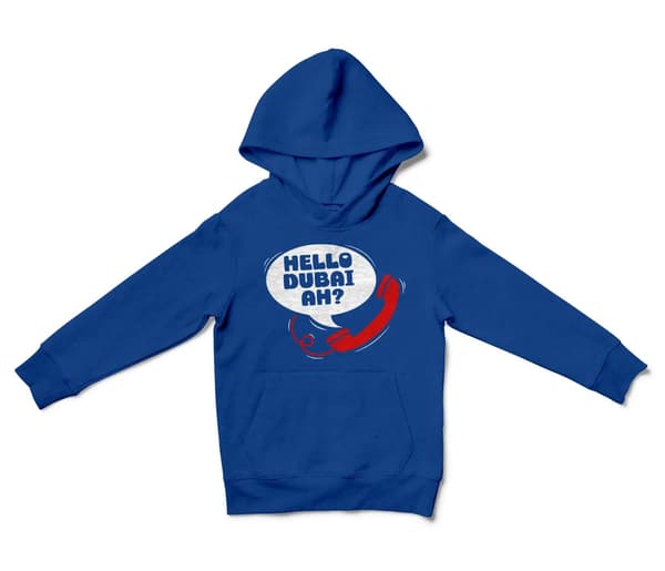 Hello Dubai Ah? Unisex Youth Hoodie in Royal Color