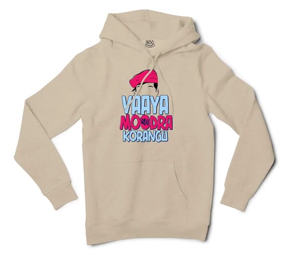 Vaaya Moodra Korangu Men/Unisex Hoodie in Sandstone Color