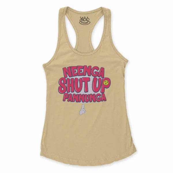 Neenga Shut Up Pannunga Women's Racerback Tank in Solid Banana Cream Color