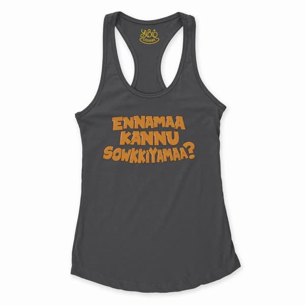Ennamaa Kannu Sowkkiyamaa Women's Racerback Tank in Solid Black Color
