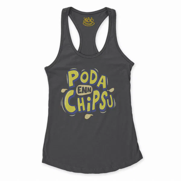 Poda En Chipsu Women's Racerback Tank in Solid Black Color