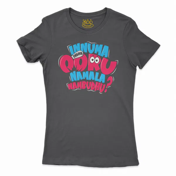 Innuma Indha Ooru Namala Nambudhu Women's T-Shirt in Solid Black Color