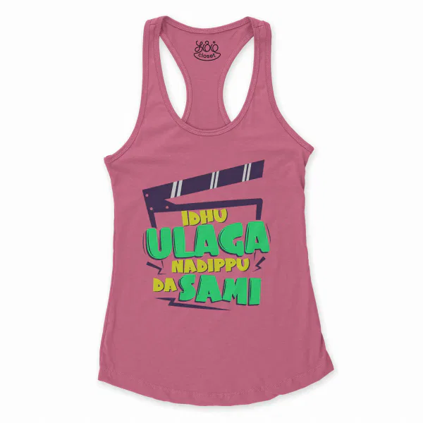 Idhu Ulaga Nadipu Da Sami Women's Racerback Tank in Solid Hot Pink Color