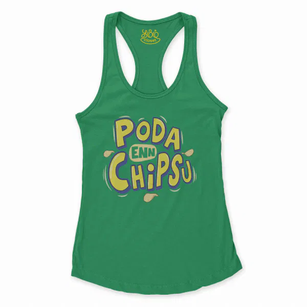Poda En Chipsu Women's Racerback Tank in Solid Kelly Green Color