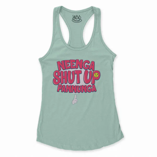 Neenga Shut Up Pannunga Women's Racerback Tank in Solid Mint Color