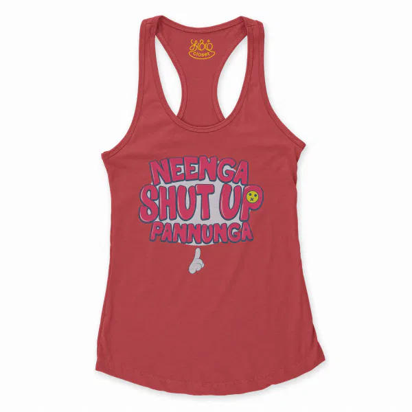 Neenga Shut Up Pannunga Women's Racerback Tank in Solid Red Color
