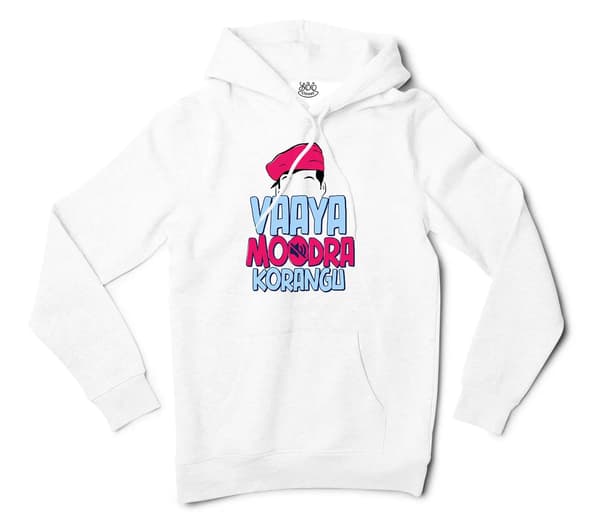 Vaaya Moodra Korangu Men/Unisex Hoodie in White Color