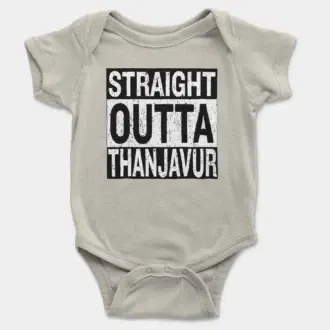 Straight Outta Thanjavur Short Sleeve Baby Onesie in Ash Color