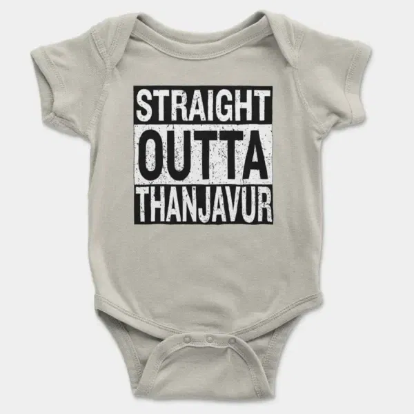 Straight Outta Thanjavur Short Sleeve Baby Onesie in Ash Color