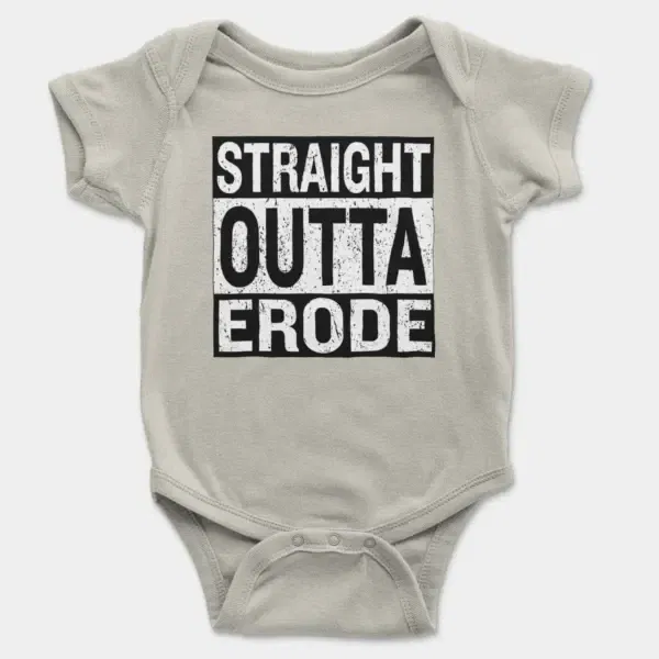 Straight Outta Erode Short Sleeve Baby Onesie in Ash Color