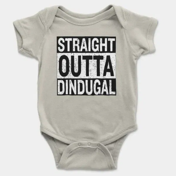 Straight Outta Dindugal Short Sleeve Baby Onesie in Ash Color