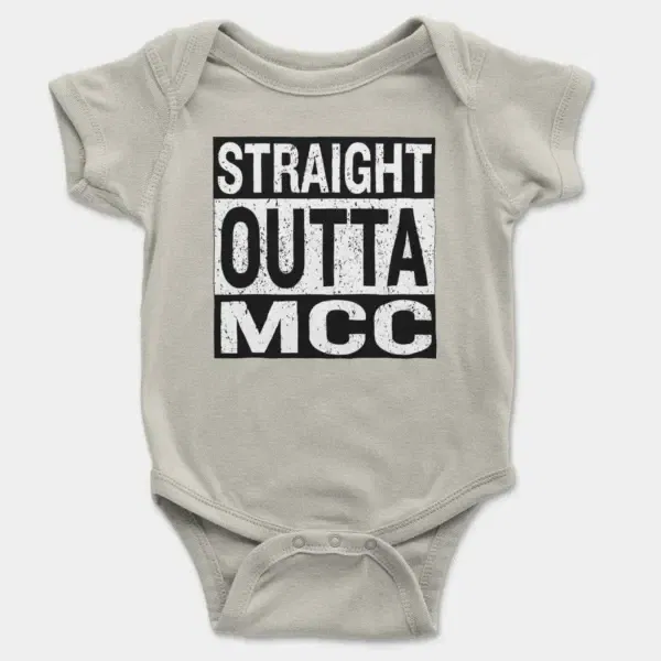 Straight Outta Mcc Short Sleeve Baby Onesie in Ash Color