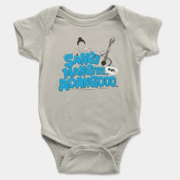 Sangi Mangiiiii….. Adangoooo Short Sleeve Baby Onesie in Ash Color