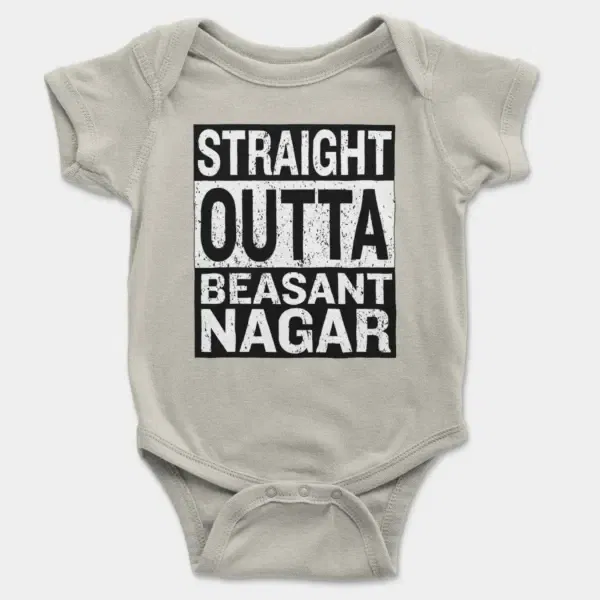 Straight Outta Beasant Nagar Short Sleeve Baby Onesie in Ash Color